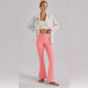 SGIOML Crossover High WaistFlare Yoga Pants, XL, Pink